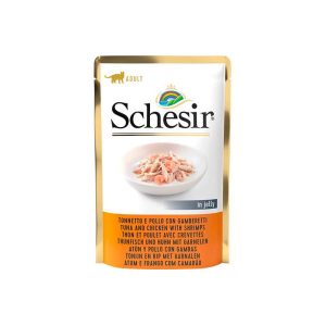 Schesir Cat Pouch Atún, Pollo con Gambas en gelatina 85gr