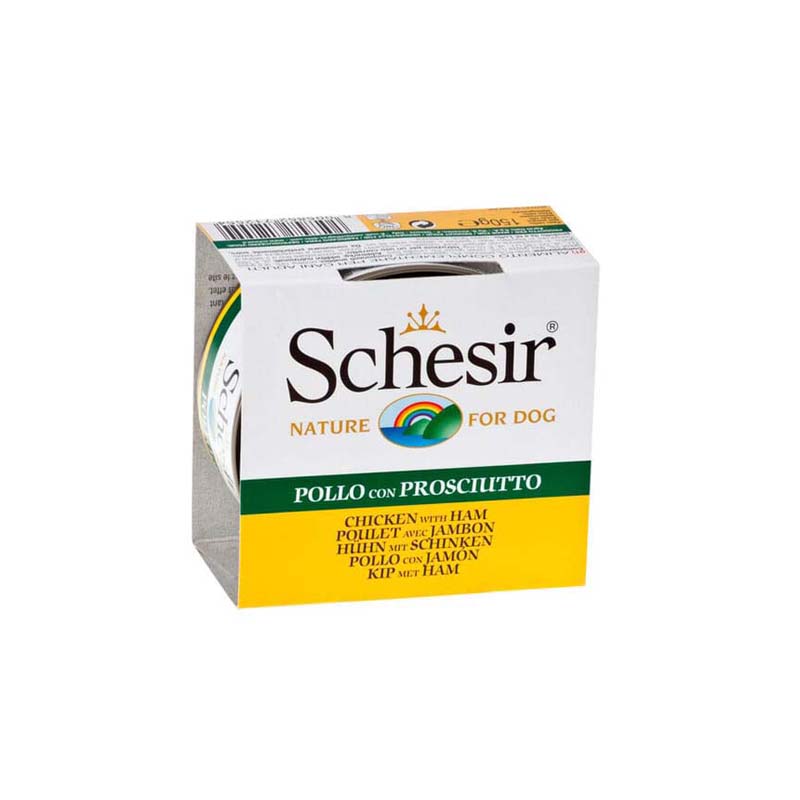 Schesir latas de comida húmeda para perros de Pollo con Jamón 150 gr