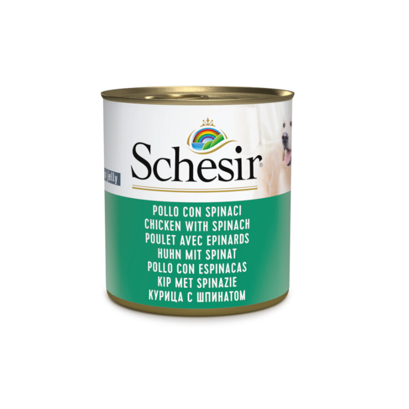 Schesir latas de comida húmeda para perros de Pollo con Espinacas 285gr