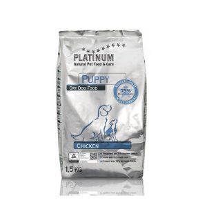 Saco de pienso seco Platinum Puppy Chicken para cachorros, con 73% de carne fresca de pollo. Formato de 1,5 kg