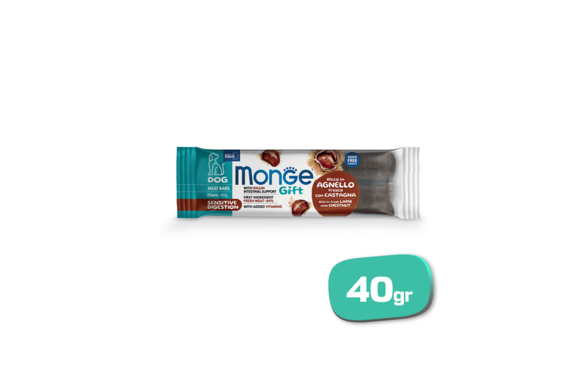 Monge Gift Meat Bars Sensitive Digestion Cordero y Castañas 40gr - Imagen 2