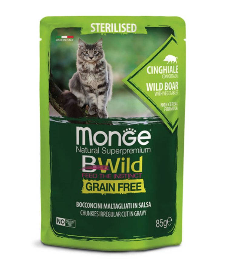 Monge BWild Cat Esterilizado Jabalí con verduras 85gr