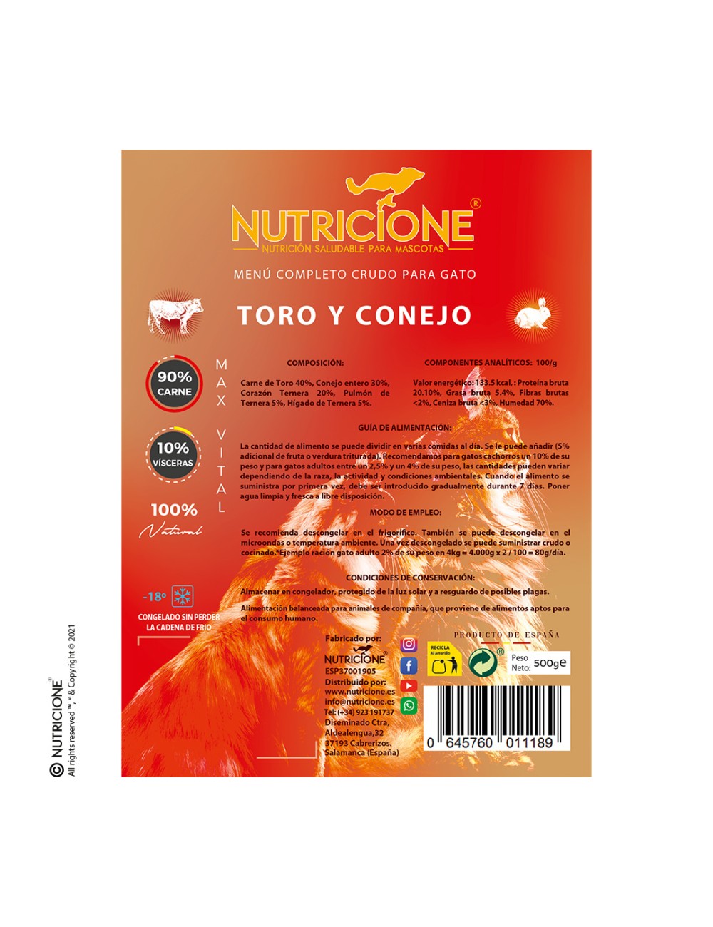 Nutricione Cat Menú Toro y Conejo 500gr - Imagen 3